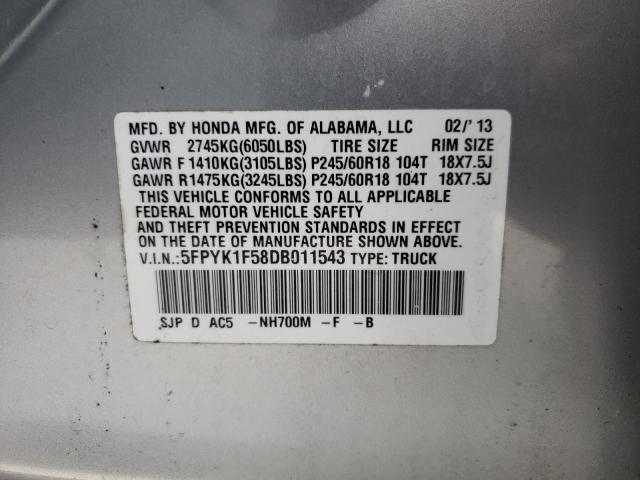 2013 HONDA RIDGELINE 5FPYK1F58DB011543