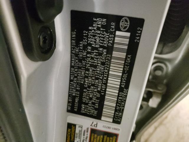 2012 TOYOTA CAMRY 4T4BF1FKXCR223733