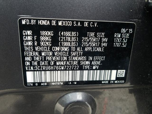 2016 HONDA HR-V EXL 3CZRU6H76GM722722