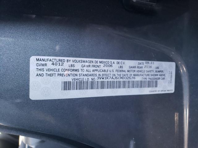 2012 VOLKSWAGEN JETTA BASE 3VW1K7AJ5CM332576