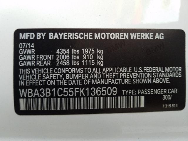 2015 BMW 320 I WBA3B1C55FK136509