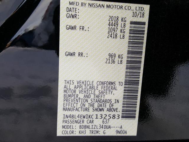 2019 NISSAN ALTIMA SL 1N4BL4EW1KC132583