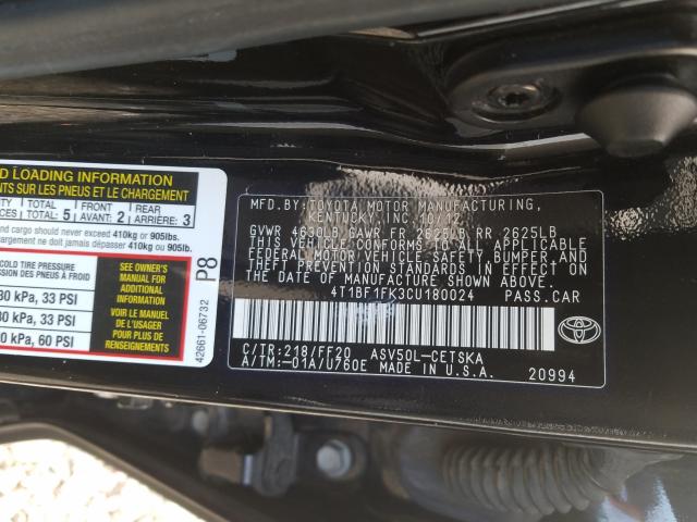 2012 TOYOTA CAMRY BASE 4T1BF1FK3CU180024