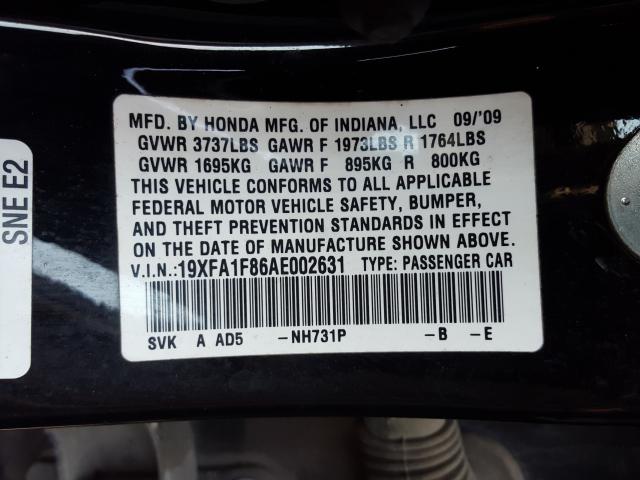 2010 HONDA CIVIC EX 19XFA1F86AE002631