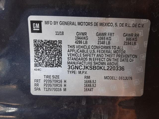 2019 CHEVROLET TRAX LS 3GNCJKSB0KL220336