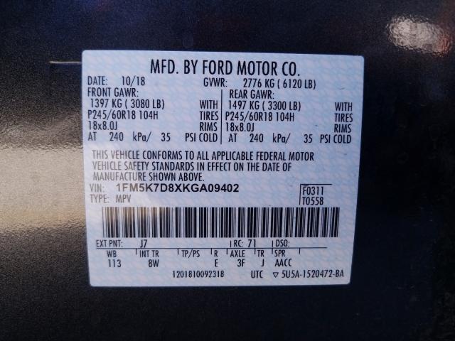 2019 FORD EXPLORER X 1FM5K7D8XKGA09402