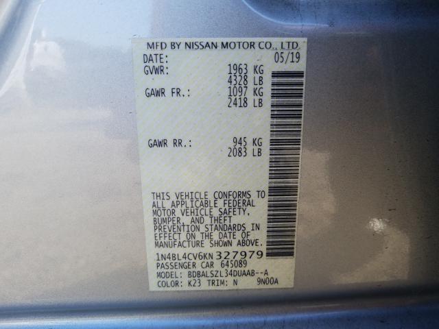 2019 NISSAN ALTIMA SR 1N4BL4CV6KN327979