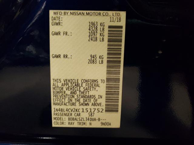 2019 NISSAN ALTIMA SR 1N4BL4CV2KC151752