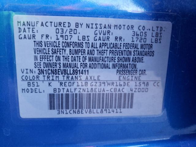 2020 NISSAN VERSA SV 3N1CN8EV8LL891411