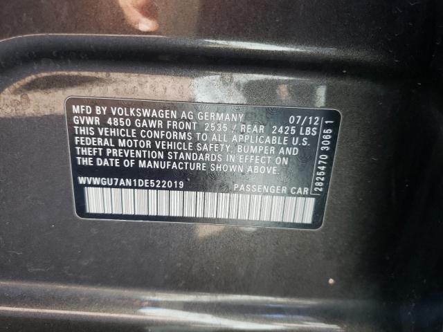 2013 VOLKSWAGEN CC VR6 4MO WVWGU7AN1DE522019