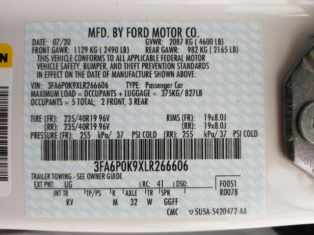 2020 FORD FUSION TIT 3FA6P0K9XLR266606