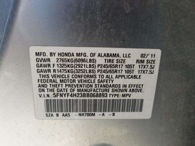 2011 HONDA PILOT LX - 5FNYF4H23BB068893