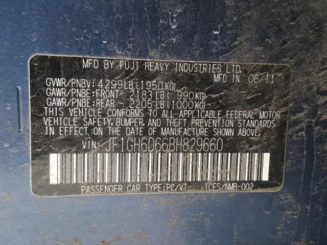 2011 SUBARU IMPREZA OU JF1GH6D66BH829660