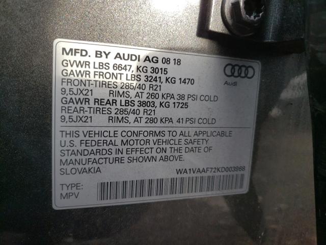 VIN WA1VAAF72KD003968 2019 Audi Q7, Prestige no.10