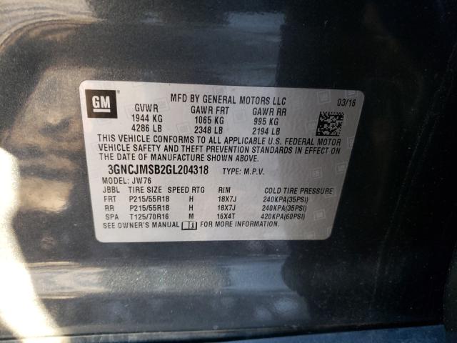 2016 CHEVROLET TRAX LTZ 3GNCJMSB2GL204318