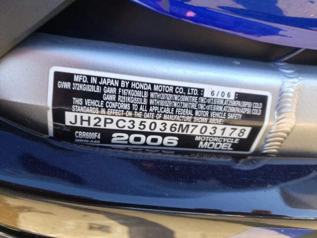 2006 HONDA CBR600 F4 JH2PC35036M703178