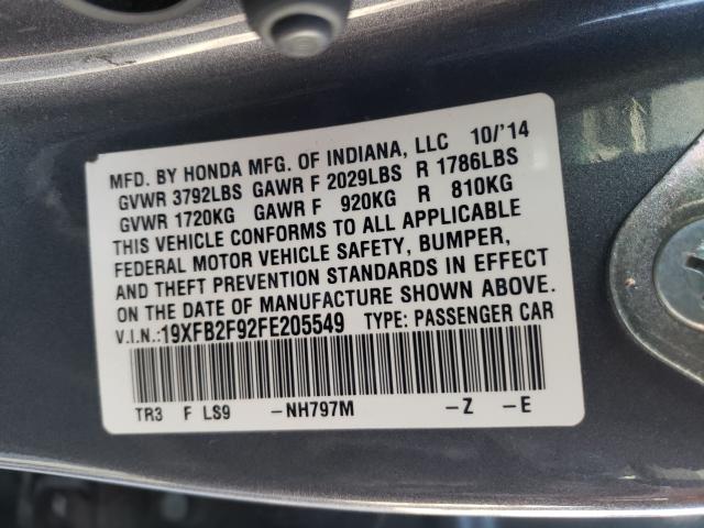 2015 HONDA CIVIC EXL 19XFB2F92FE205549