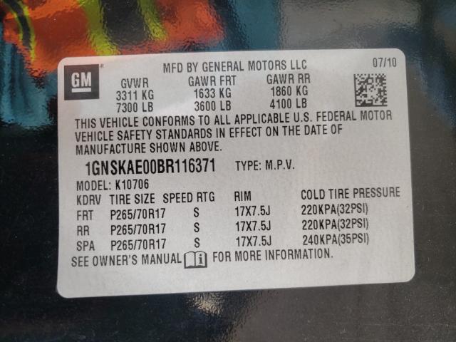 2011 CHEVROLET TAHOE K150 1GNSKAE00BR116371