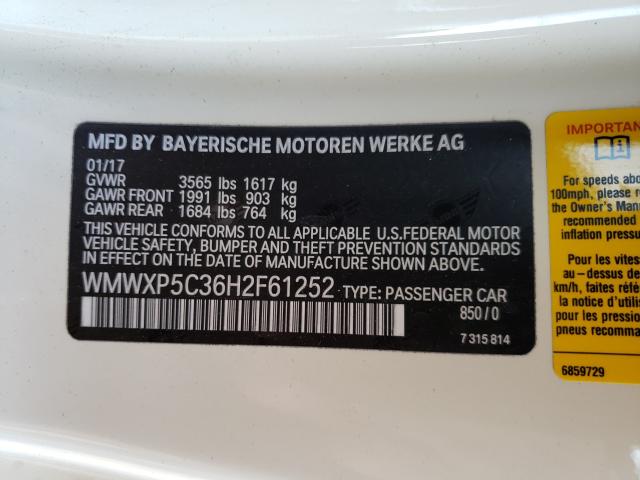 2017 MINI COOPER WMWXP5C36H2F61252