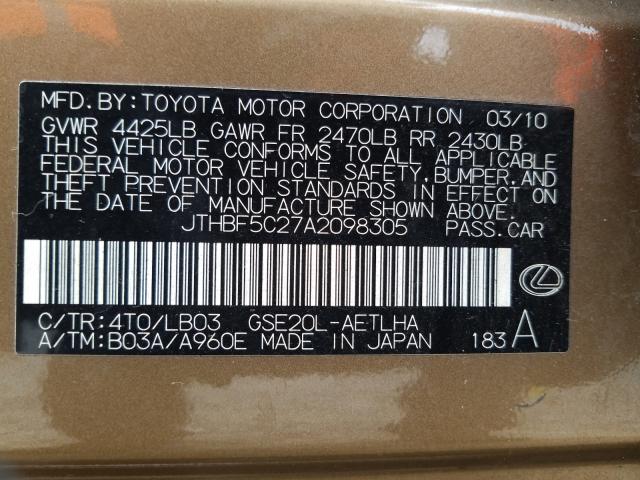 2010 LEXUS IS 250 JTHBF5C27A2098305