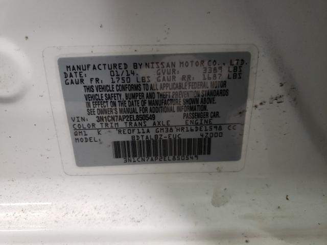 2014 NISSAN VERSA 3N1CN7AP2EL850549