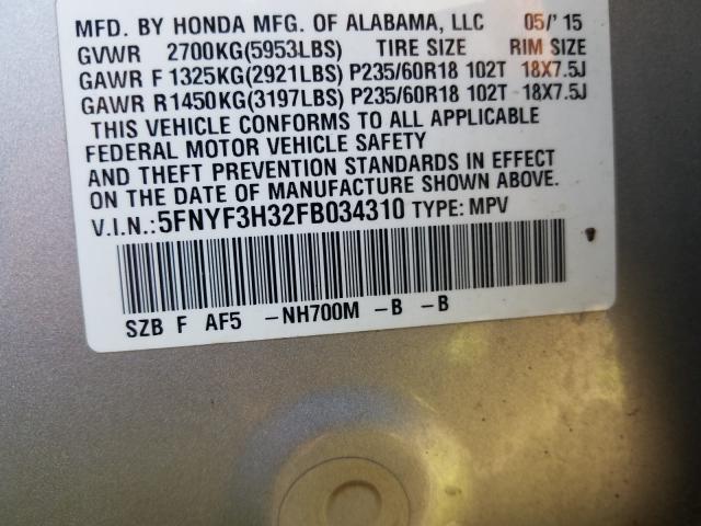2015 HONDA PILOT SE 5FNYF3H32FB034310