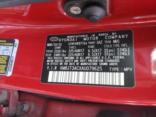 2010 HYUNDAI TUCSON GLS KM8JT3ACXAU079625