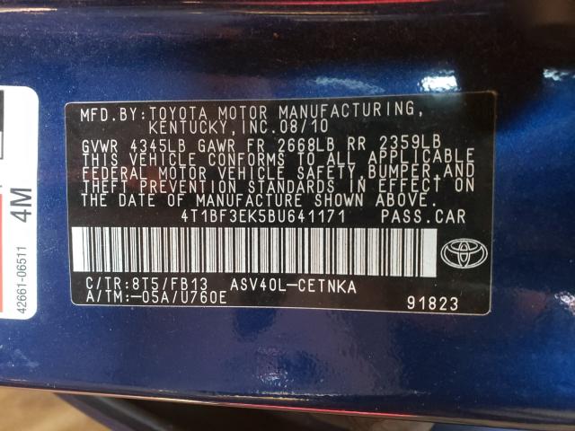 2011 TOYOTA CAMRY BASE 4T1BF3EK5BU641171