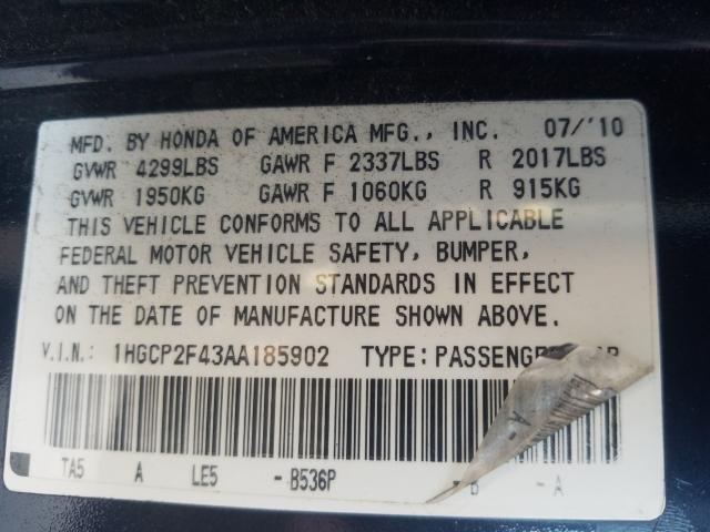 2010 HONDA ACCORD LXP 1HGCP2F43AA185902