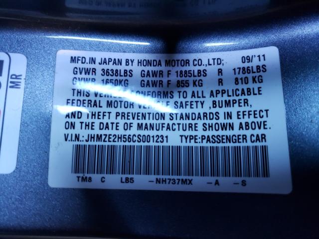 2012 HONDA INSIGHT LX JHMZE2H56CS001231