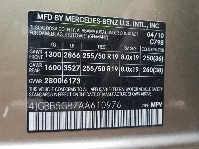 2010 MERCEDES-BENZ ML 350 4JGBB5GB7AA610976