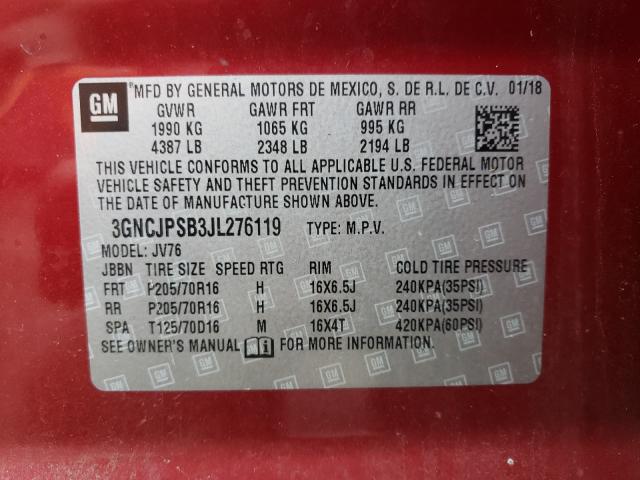 2018 CHEVROLET TRAX 1LT 3GNCJPSB3JL276119