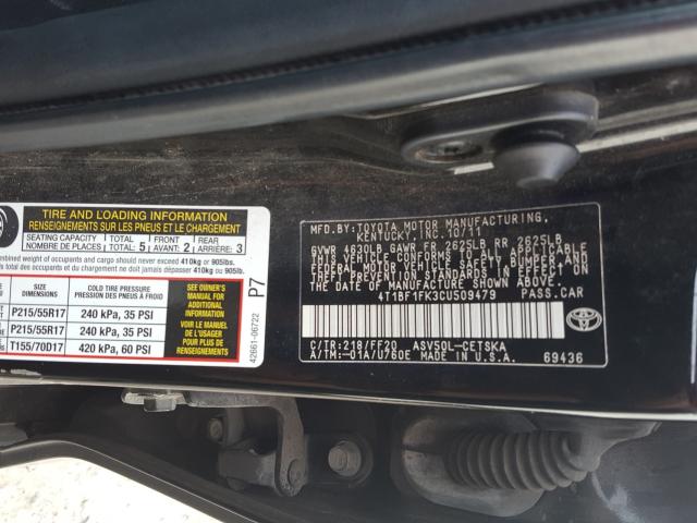 2012 TOYOTA CAMRY BASE 4T1BF1FK3CU509479