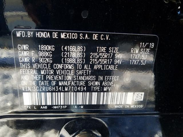 2020 HONDA HR-V LX 3CZRU6H34LM710494
