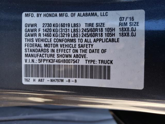 2017 HONDA RIDGELINE 5FPYK3F46HB007547