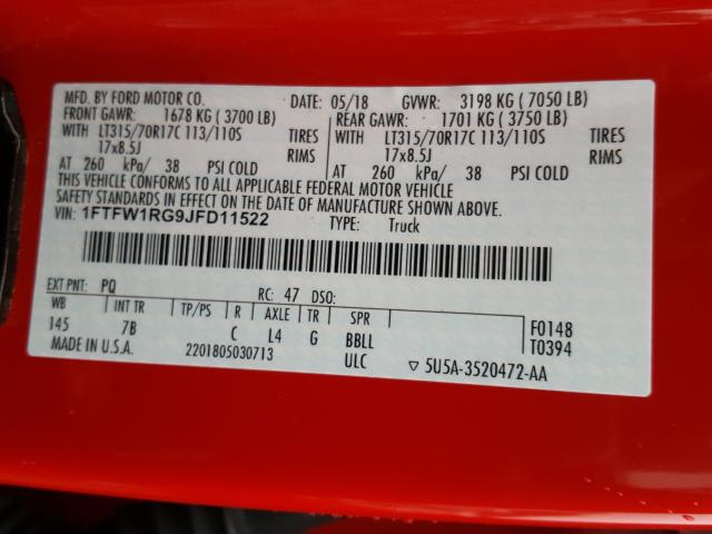 2018 FORD F150 RAPTO 1FTFW1RG9JFD11522