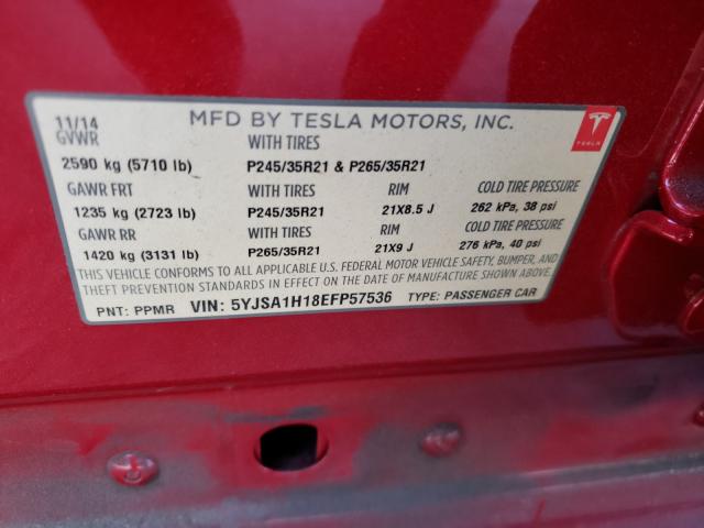 2014 TESLA MODEL S 5YJSA1H18EFP57536