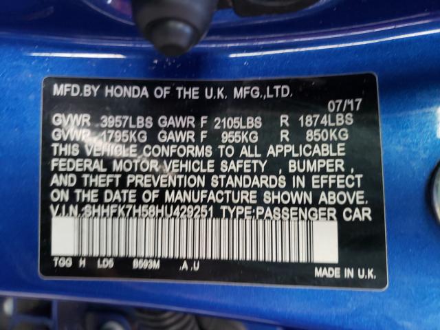 2017 HONDA CIVIC EX SHHFK7H58HU429251
