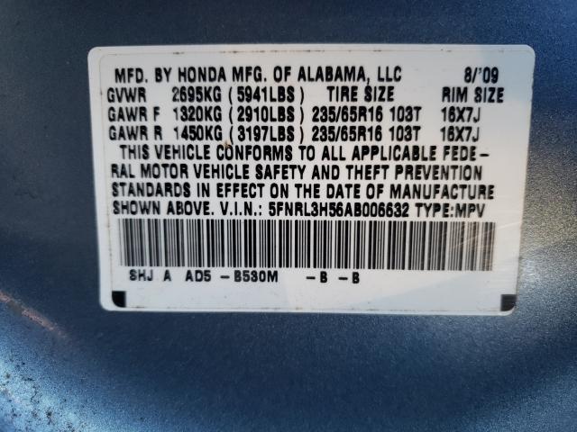 2010 HONDA ODYSSEY EX 5FNRL3H56AB006632