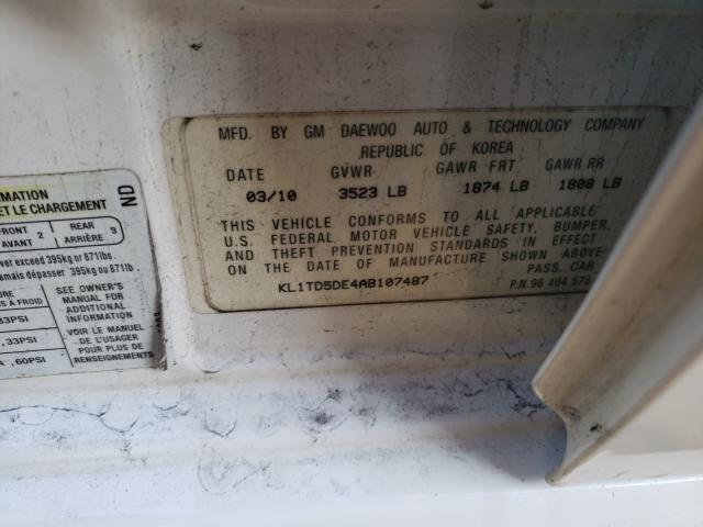 2010 CHEVROLET AVEO LS KL1TD5DE4AB107487