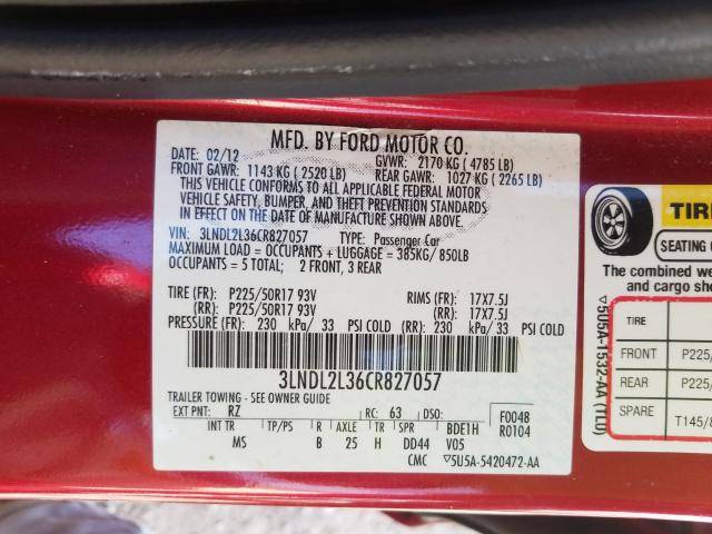 2012 LINCOLN MKZ HYBRID 3LNDL2L36CR827057