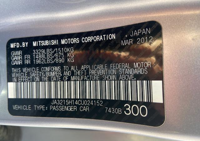 2012 MITSUBISHI I MIEV ES JA3215H14CU024152