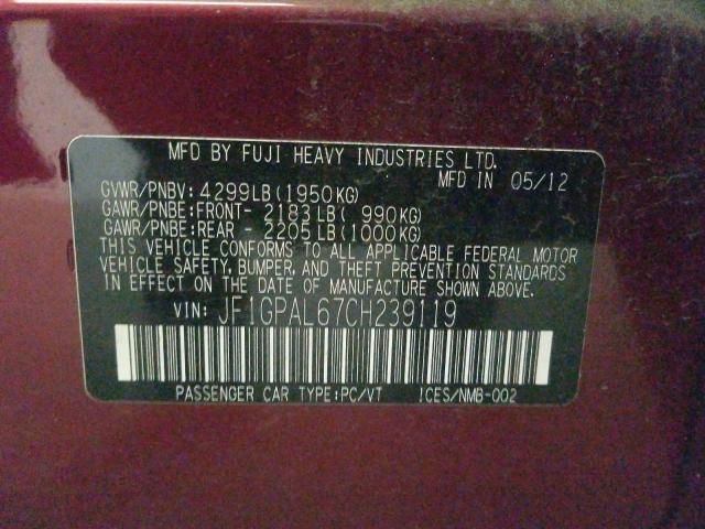 2012 SUBARU IMPREZA SP JF1GPAL67CH239119