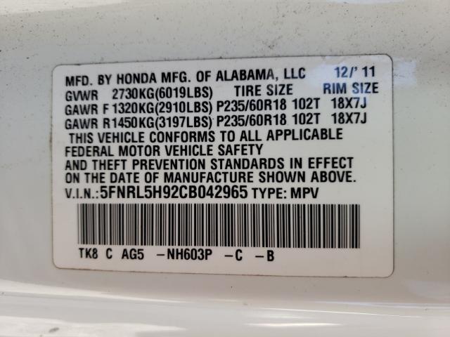 2012 HONDA ODYSSEY TO 5FNRL5H92CB042965