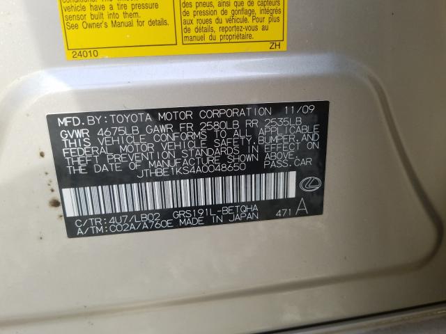 2010 LEXUS GS 350 JTHBE1KS4A0048650