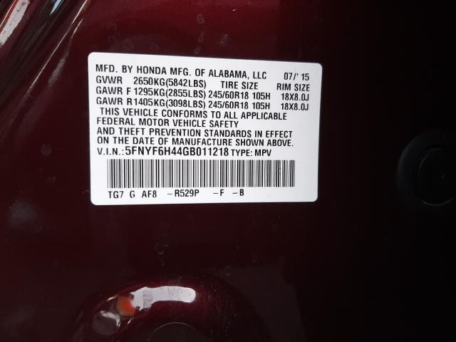 2016 HONDA PILOT EX 5FNYF6H44GB011218