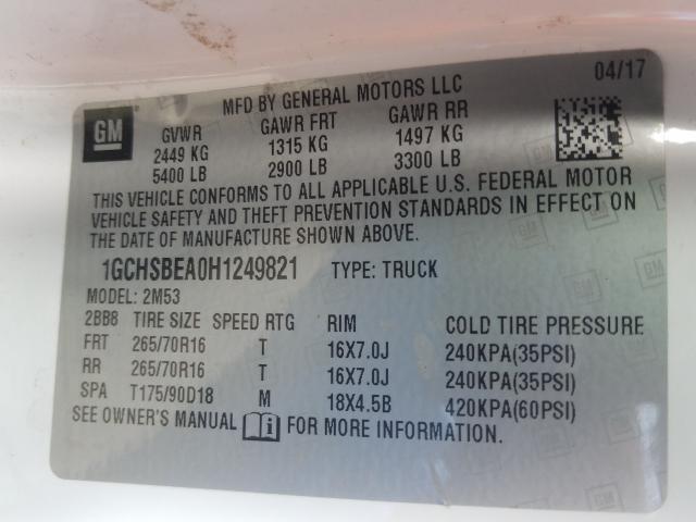 2017 CHEVROLET COLORADO - 1GCHSBEA0H1249821