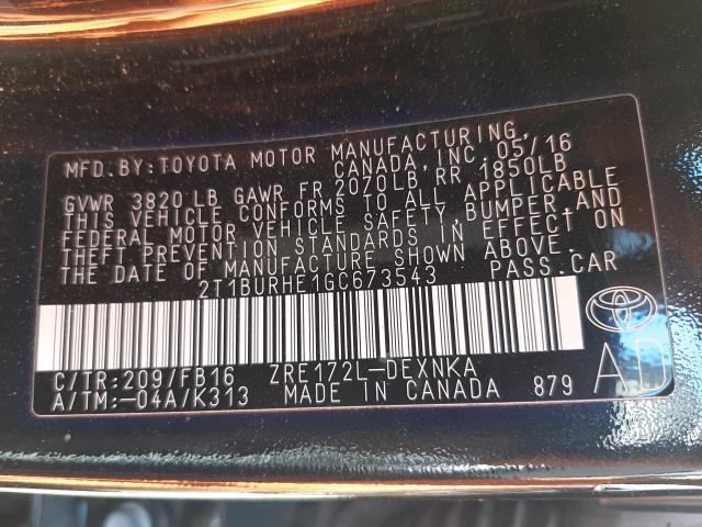 2016 TOYOTA COROLLA L 2T1BURHE1GC673543