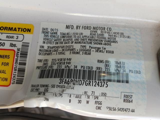 2016 FORD FUSION 3FAP0HD7GR124375