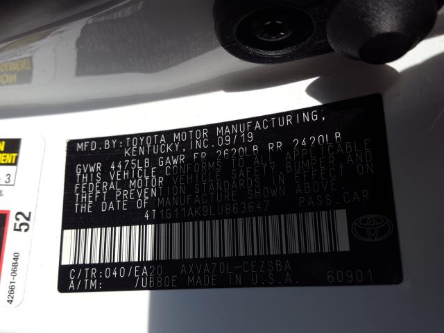 2020 TOYOTA CAMRY 4T1G11AK9LU863647